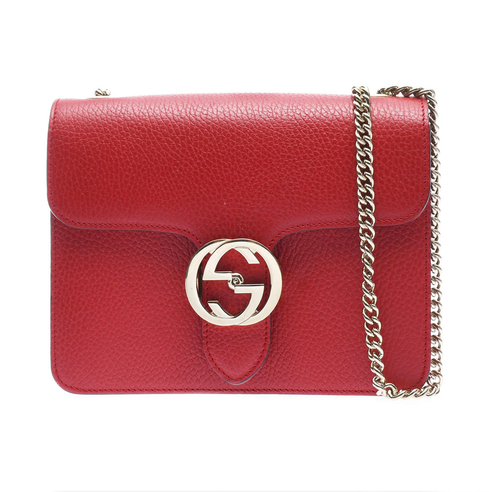 Gucci Interlocking G Chain Shoulder Bag Outlet Red Leather